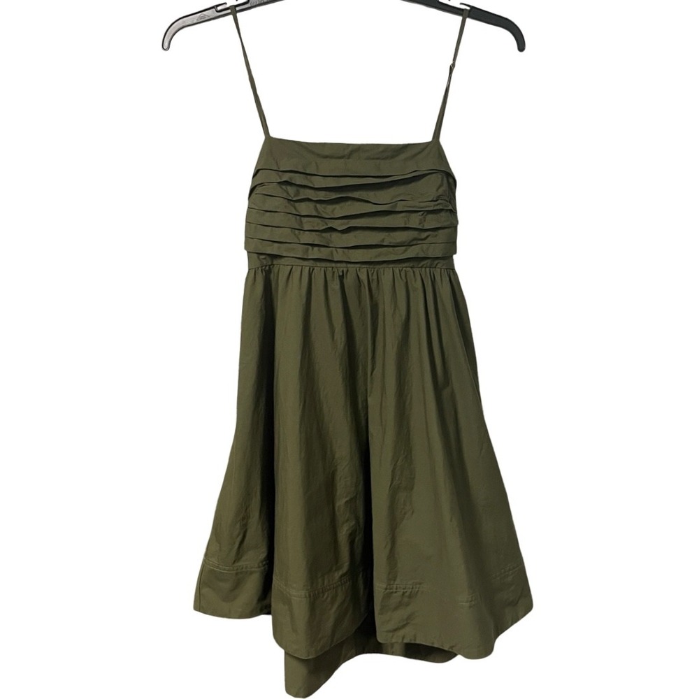 Moon River Olive Green Cotton Mini Dress Ruffled Bodice Cutout Back Womens Large